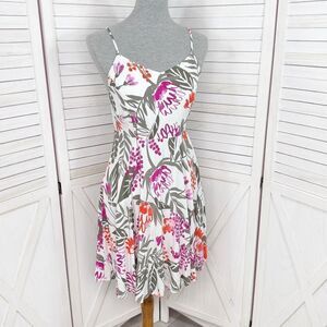 Old Navy Tropical Floral Print Cami Sundress Fit Flare White Pink Small